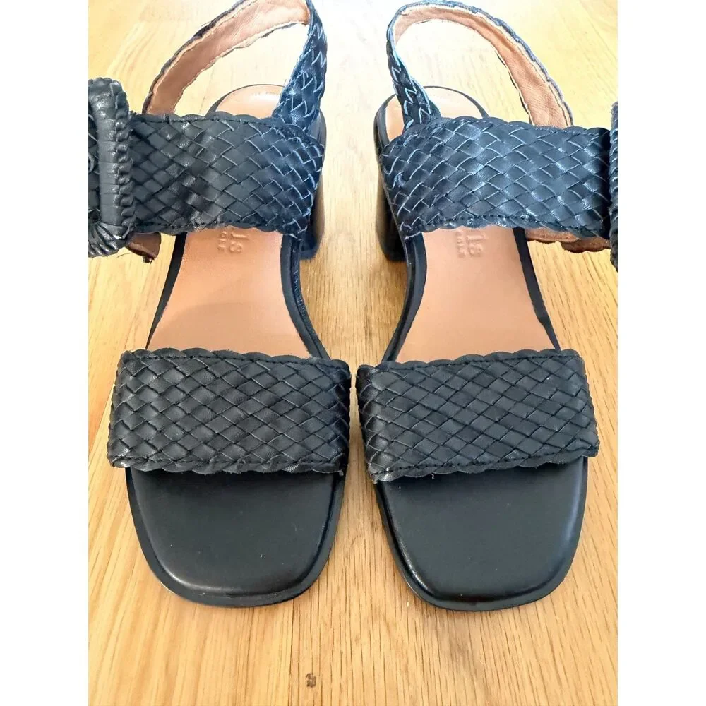 Gentle Souls Madylyn Woven Leather Block Heel Sandals Black Size 5 NWOB